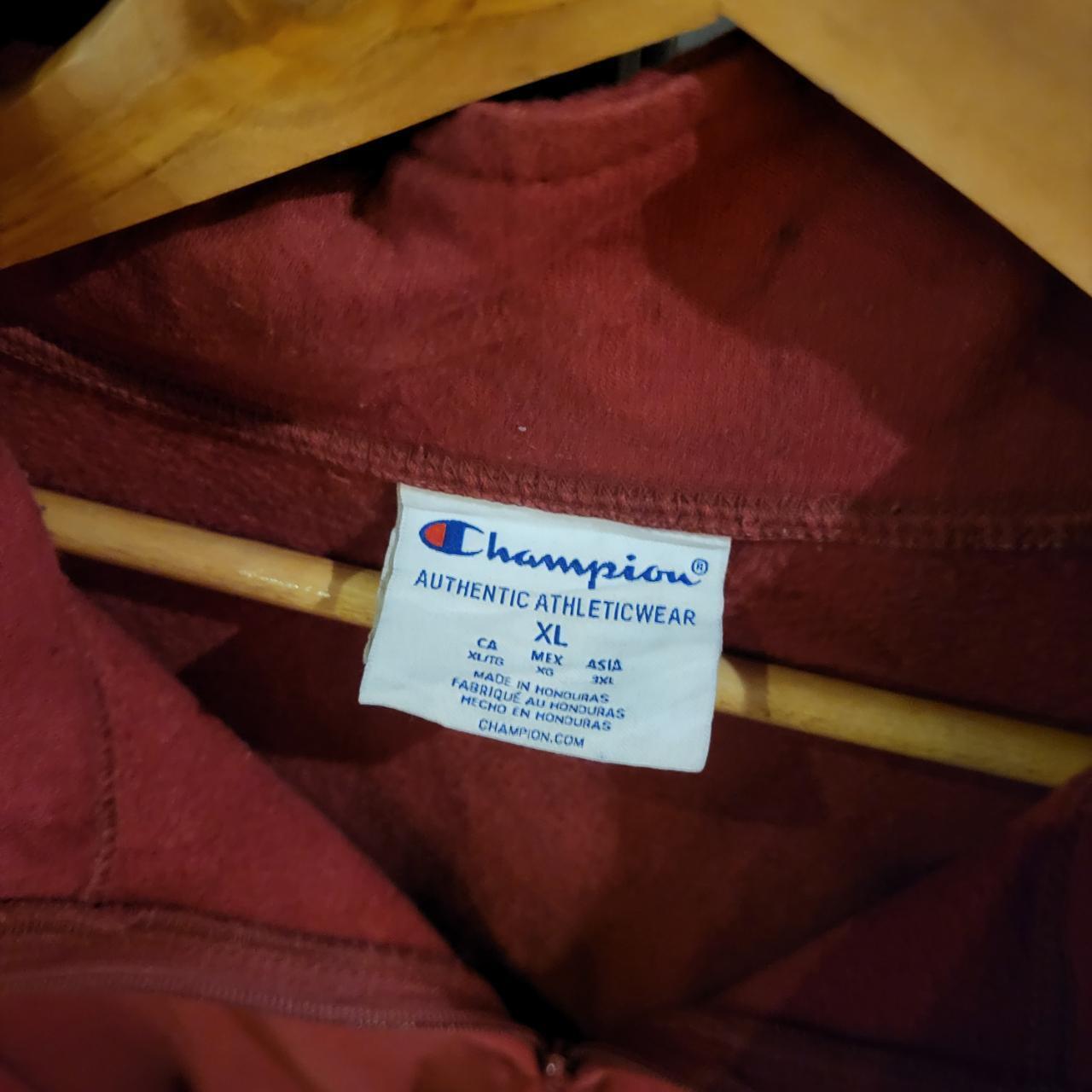 SWT236 - Vintage Retro Essential adult Champion Burgundy Red 1/4 Zip Fleece sweatshirt jumper crewneck with big graphic spellout small chest embroidered 90s y2k style