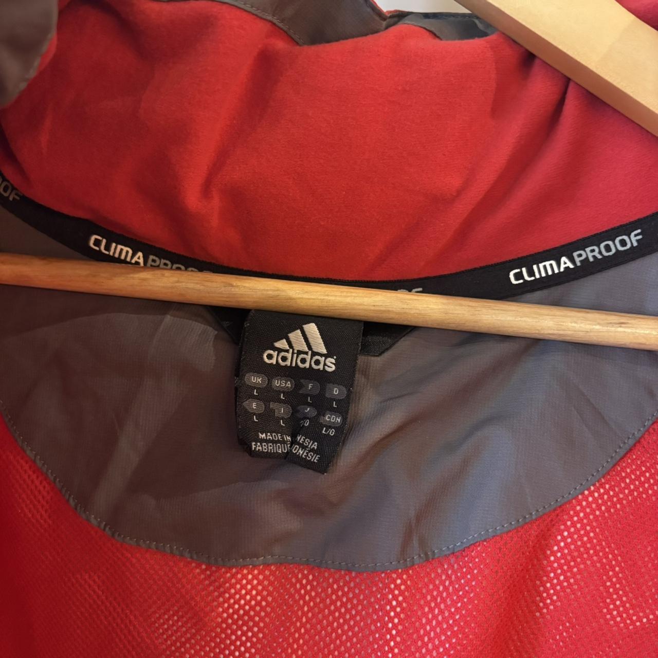 SWT570BR - Vintage Retro Essential Red Adidas full zip hooded Mesh Lining padded jacket coat with adjustable waist #gorpcore #hike #expedition #outdoor #adidas