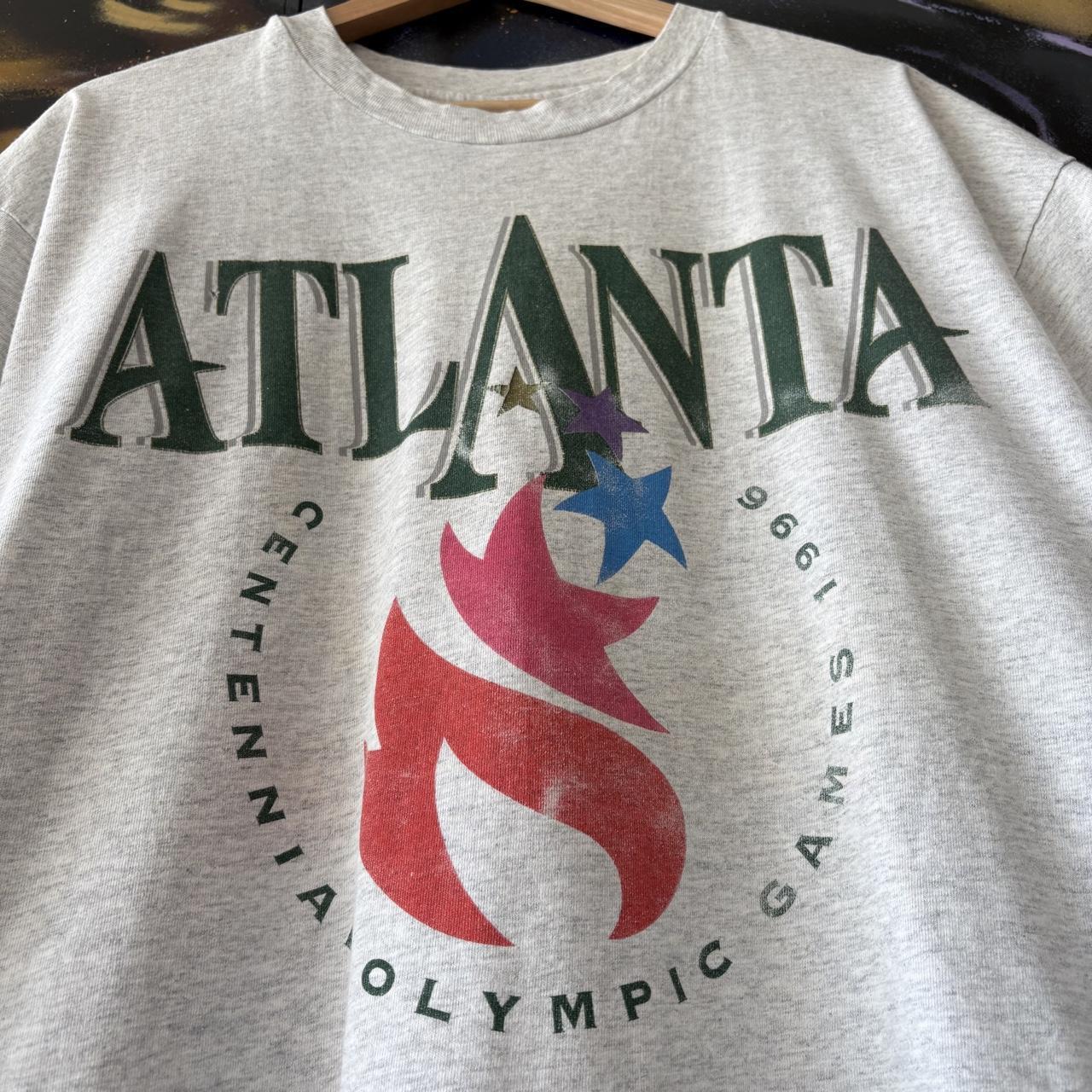 Vintage Atlanta Olympics 1996 T shirt GRey Faded Sports Flame Graphic Print Single Stitch Tee Top 90s Y2K 00s