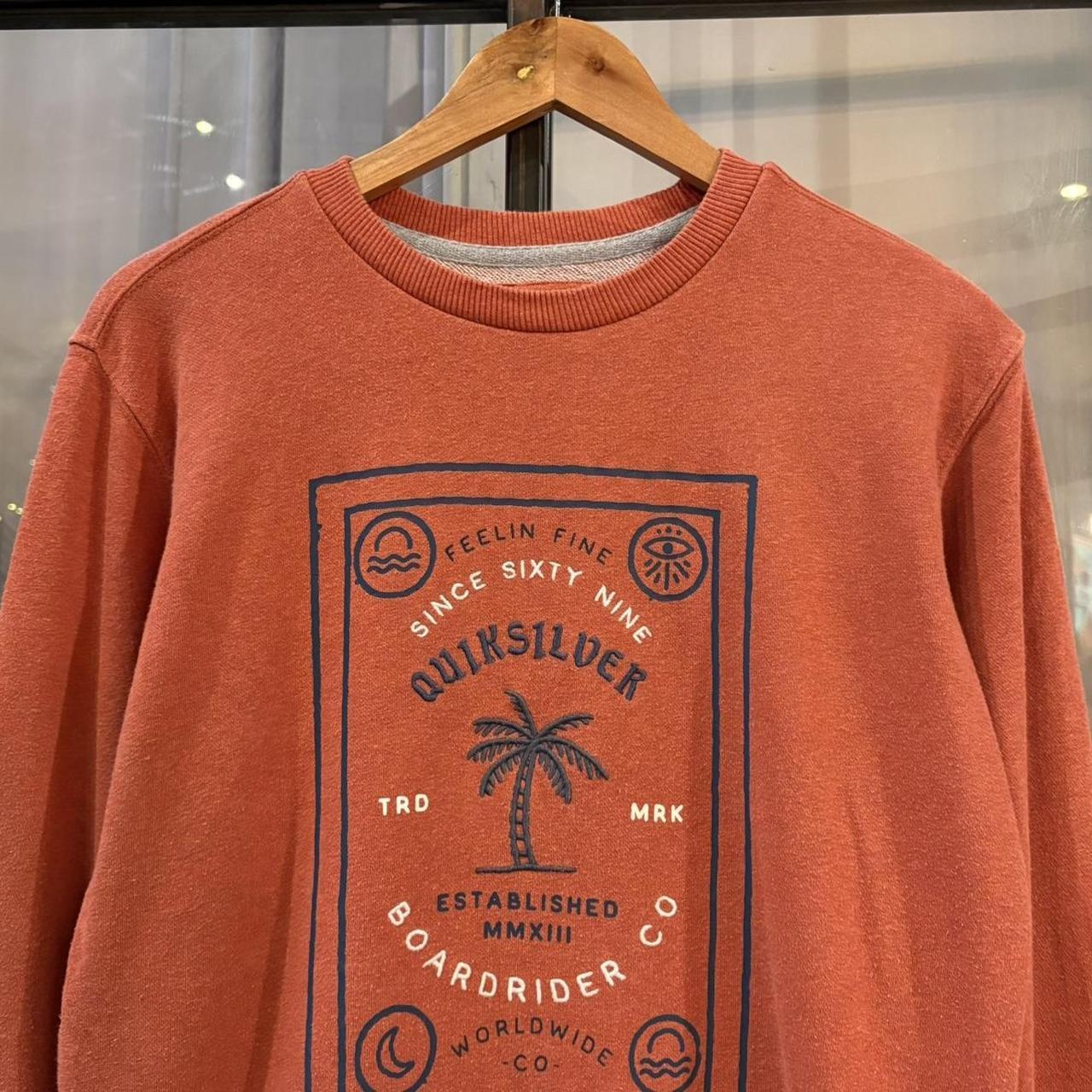 MA0406EM-P - Vintage Retro Essential Orange Quiksilver Crewneck Jumper Sweatshirt with embroidered and print logos #90s #skater #surfer #quiksilver #y2k