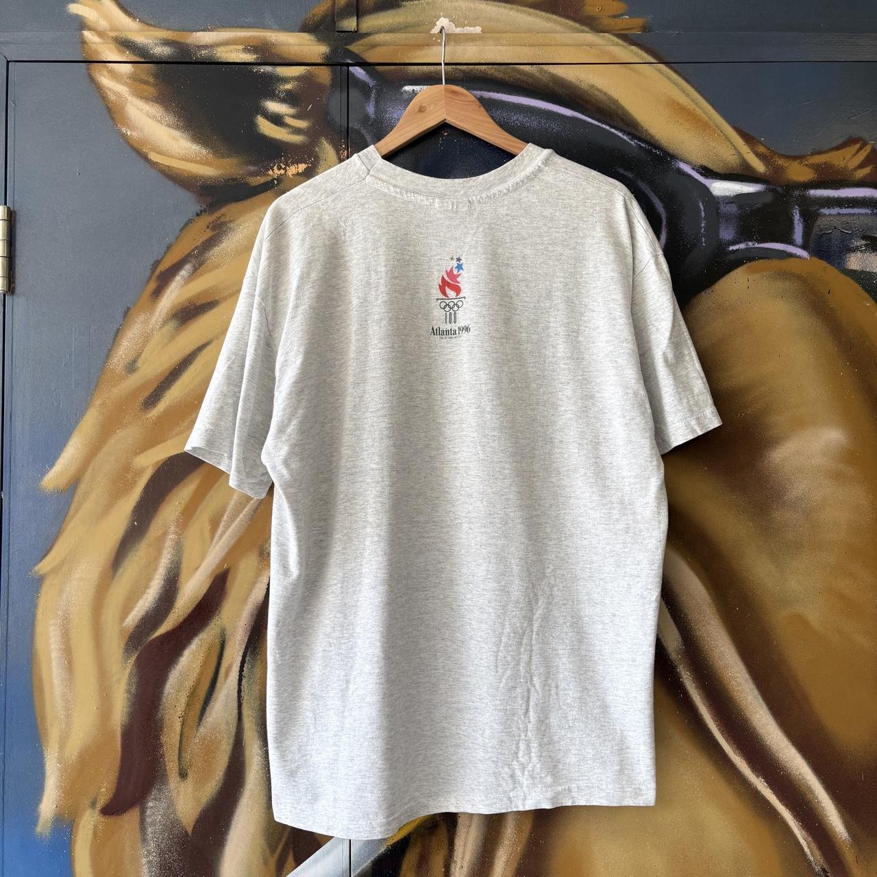 Vintage Atlanta Olympics 1996 T shirt GRey Faded Sports Flame Graphic Print Single Stitch Tee Top 90s Y2K 00s