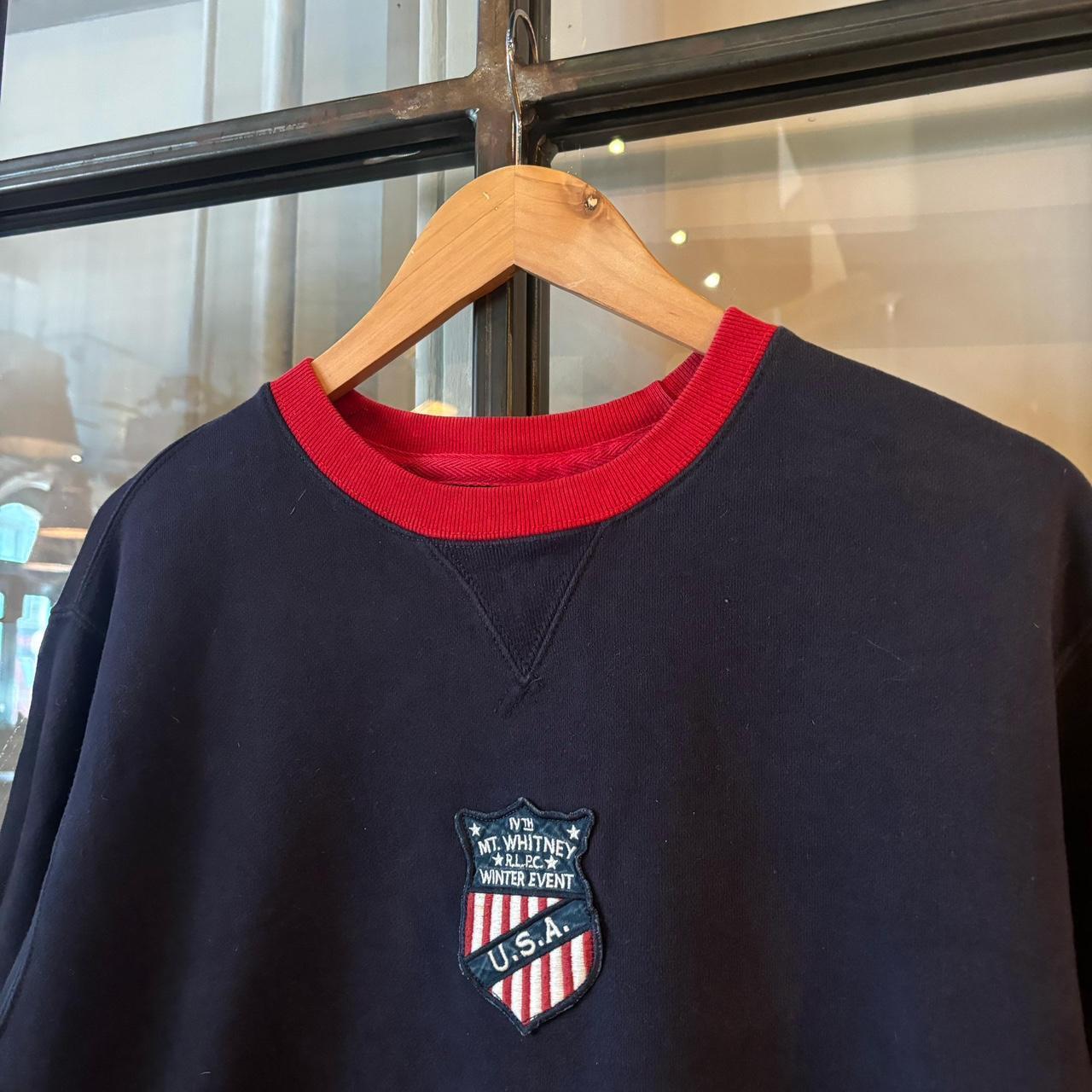 0425A34F-P - Vintage Retro Essential Navy Polo Ralph Lauren Crewneck Jumper Sweatshirt with USA embroidered logo #90s #sportswear #preppy #y2k #poloralphlauren
