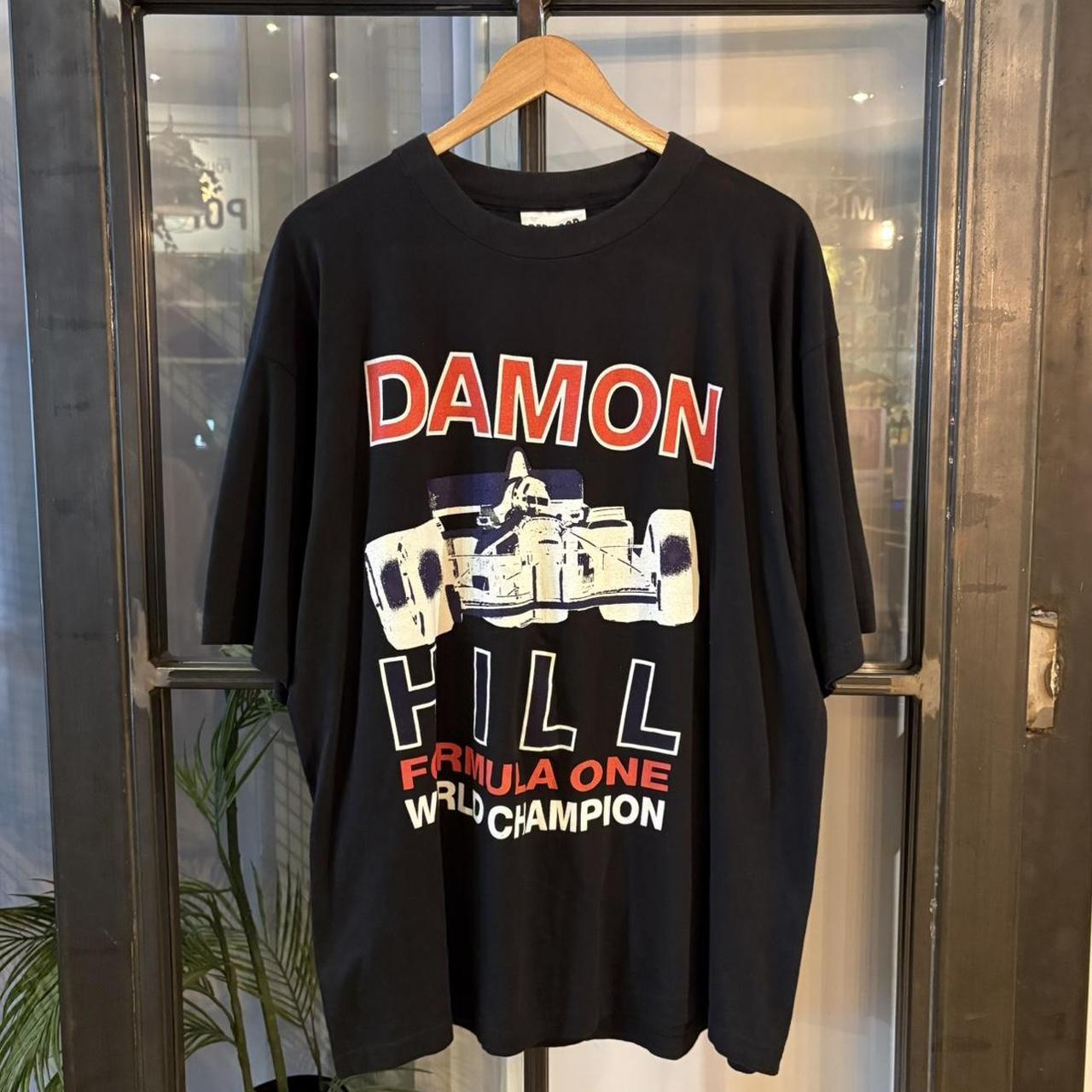 TEE623F - Vintage Retro Essential F1 Damon Hill Number 1 Racing with racing car Graphic Print Black Top Tee T-shirt #car #racing #top #f1 #racer