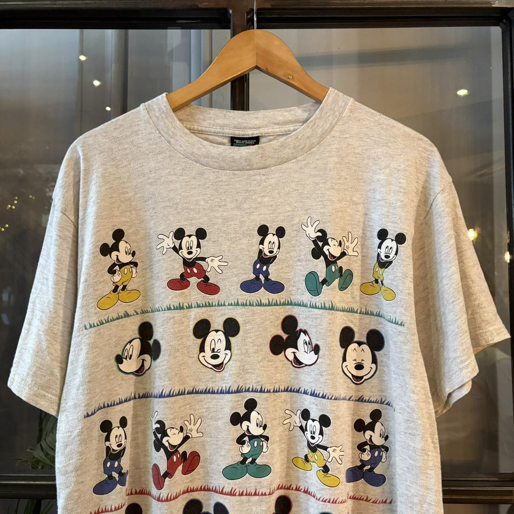 TEE632F - Vintage Retro Essential Grey Mickey Unlimited Jerry Leigh Tag Mickey Mouse Multiple Poses Graphic Print Top Tee T-shirt #mickeyunlimited #graphic #disney #mickeynouse