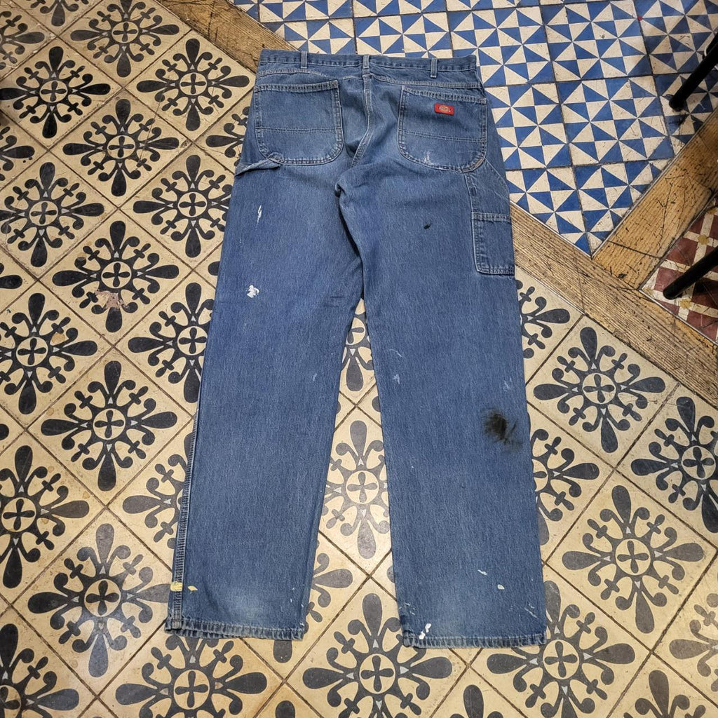 JNS215 - Vintage retro essential mens adult Dickies Blue Wash Denim Baggy Overszied Trousers pants jeans with embroided patch carpenter casual workwear wide leg skate 90s Y2K style