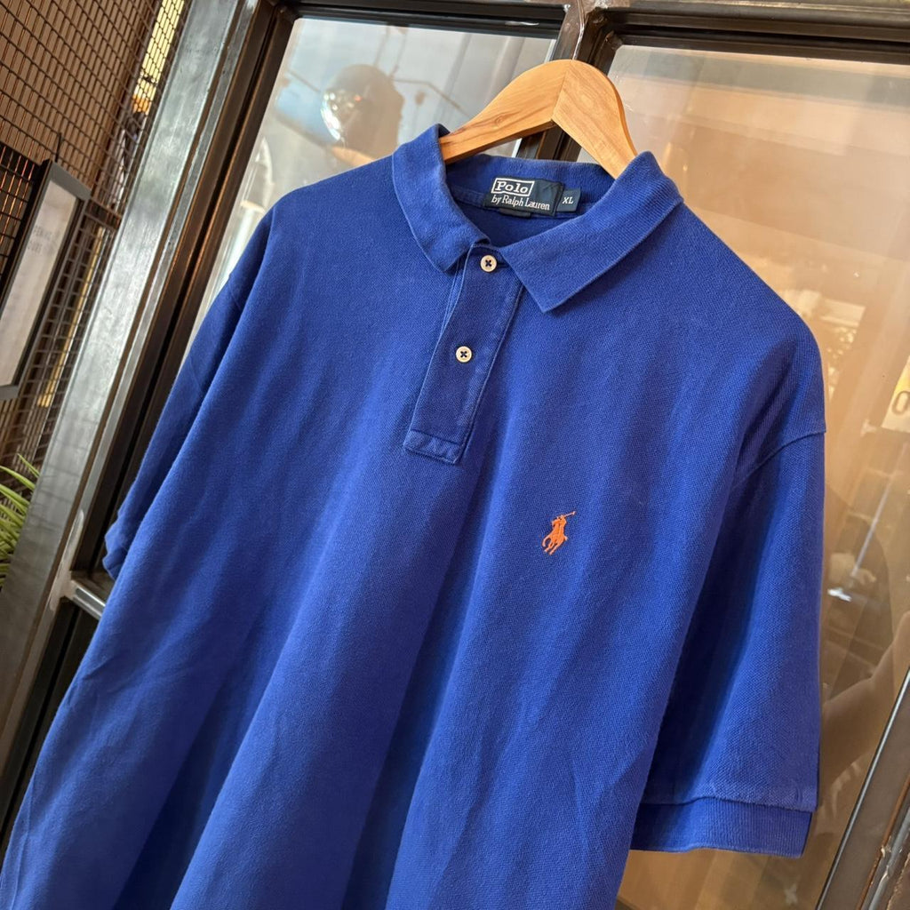 POL395F - Vintage Retro Ralph Lauren Blue Plain Polo Shirt Short Sleeve collared button up top  #Y2K #preppy #chiefkeef #oldmoney #ralphlauren