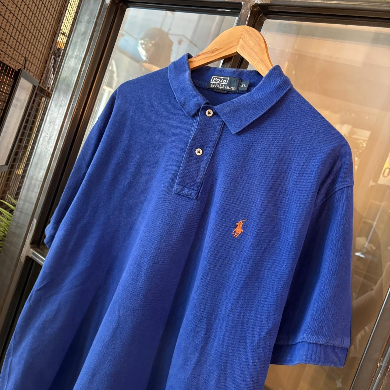 POL395F - Vintage Retro Ralph Lauren Blue Plain Polo Shirt Short Sleeve collared button up top  #Y2K #preppy #chiefkeef #oldmoney #ralphlauren
