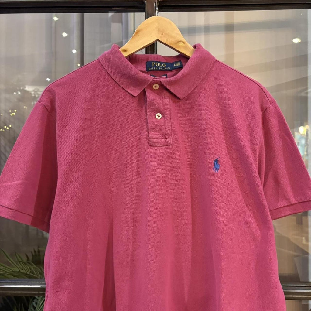 BR1912ADX-F - Vintage Retro Ralph Lauren Plain Pink Polo Shirt Short Sleeve collared button up top  #Y2K #preppy #chiefkeef #oldmoney #ralphlauren