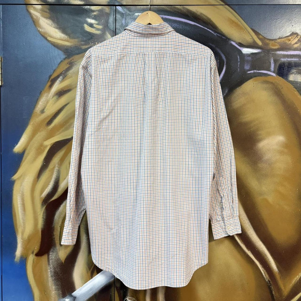 BR1912YN-P - Vintage Ralph Lauren Blue and Orange Check Longsleeve collared button up polo shirt top #Y2K #preppy #chiefkeef #smartcasual #oldmoney