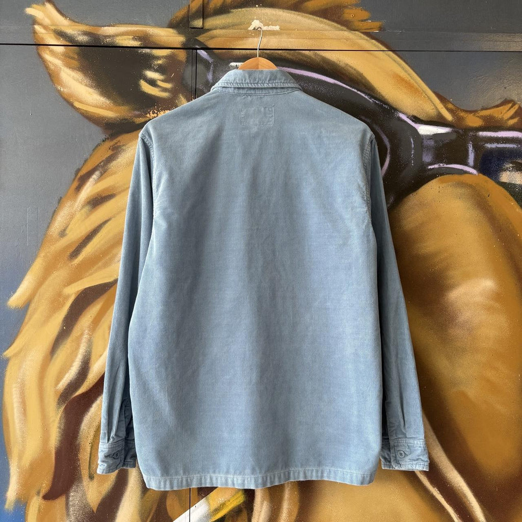 Carhartt WIP Shirt Mens Small Light Blue Dixon Double Pocket Corduroy Collared Button Up Top Y2K 90s