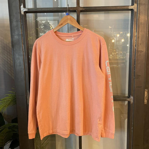 0125C94P - Vintage Retro Essential Peach Carhartt Longsleeve Graphic Print Top Tee T-shirt #90s #graphic #top #essential #carhartt