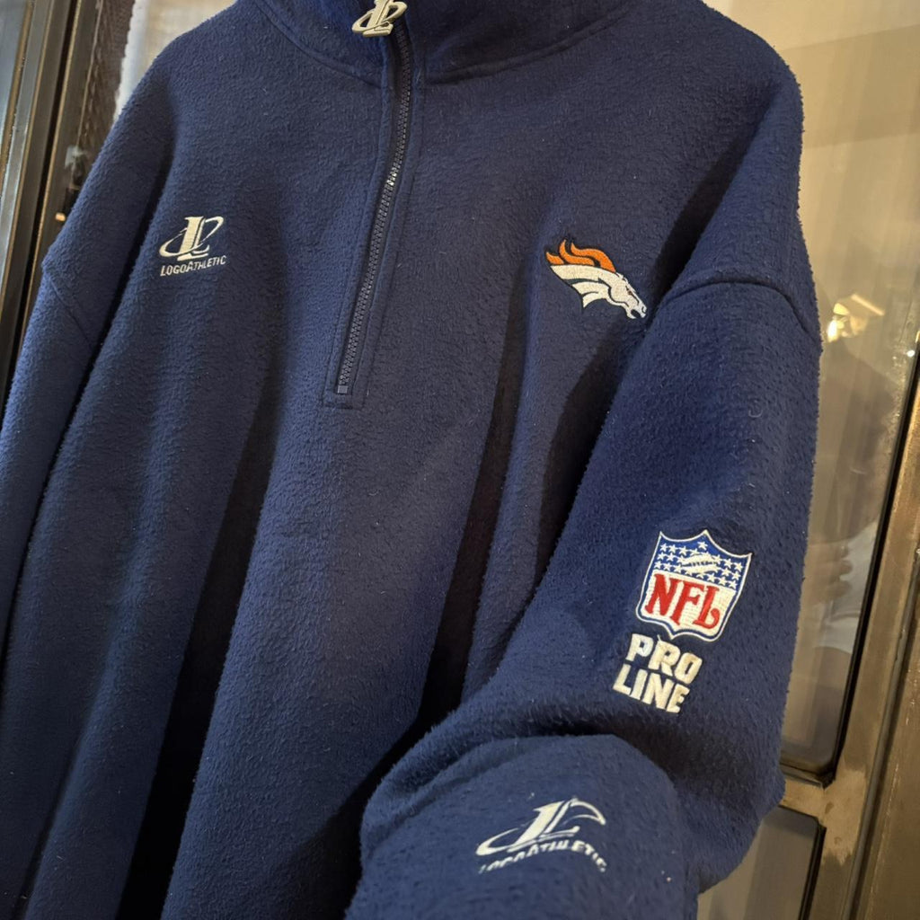 SWT664F - Vintage retro essential Navy NFL Pro Line Logo Athletic Denver Broncos full zip up outdoor sweatshirt fleece jacket #pullover #sportswear #nfl #denver #broncos