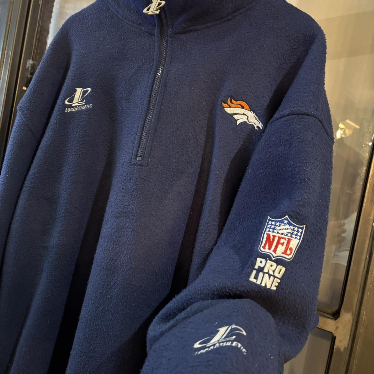 SWT664F - Vintage retro essential Navy NFL Pro Line Logo Athletic Denver Broncos full zip up outdoor sweatshirt fleece jacket #pullover #sportswear #nfl #denver #broncos