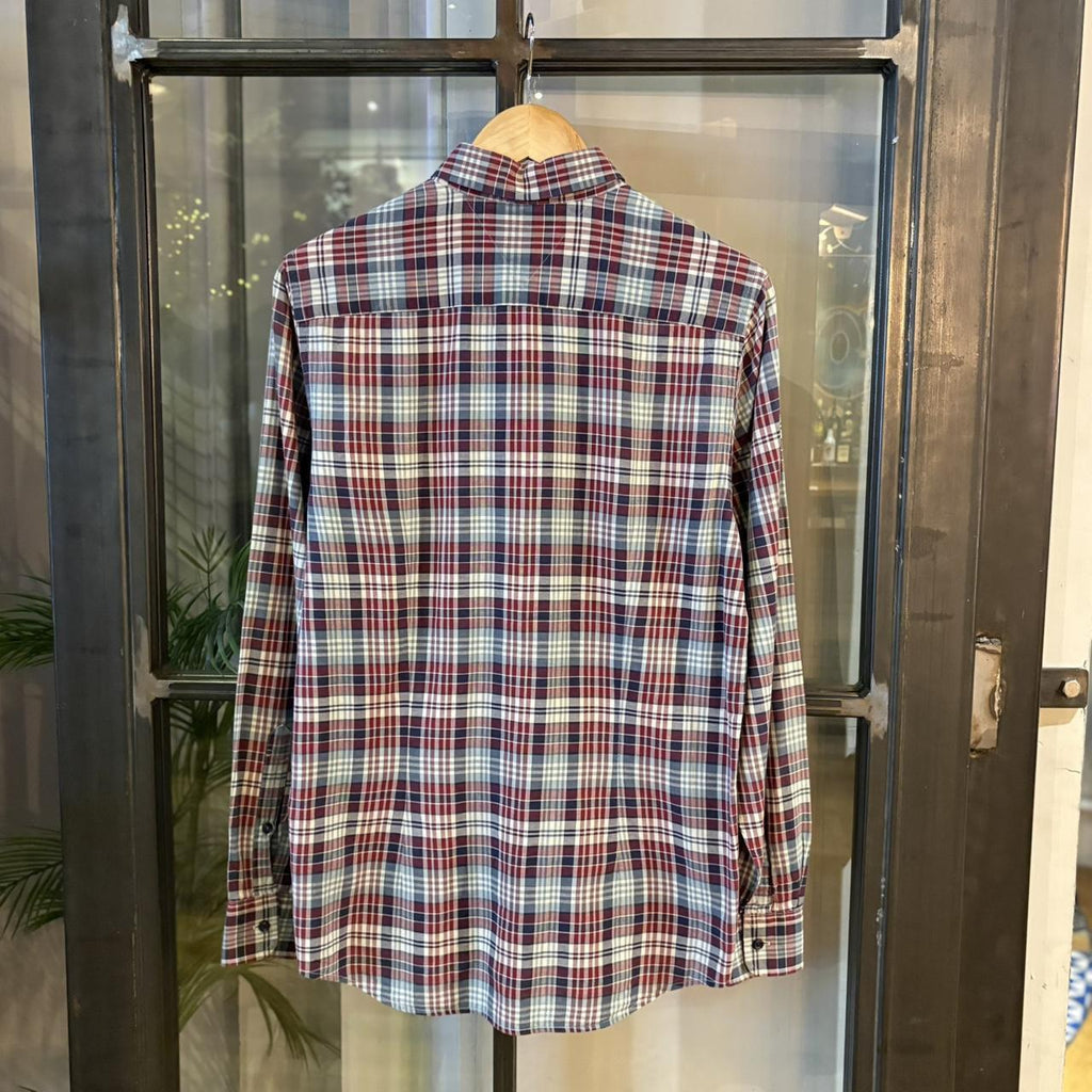 0125B50P - Vintage Tommy Hilfiger Burgundy and Navy Check Longsleeve collared button up polo shirt top #Y2K #preppy #chiefkeef #smartcasual #oldmoney