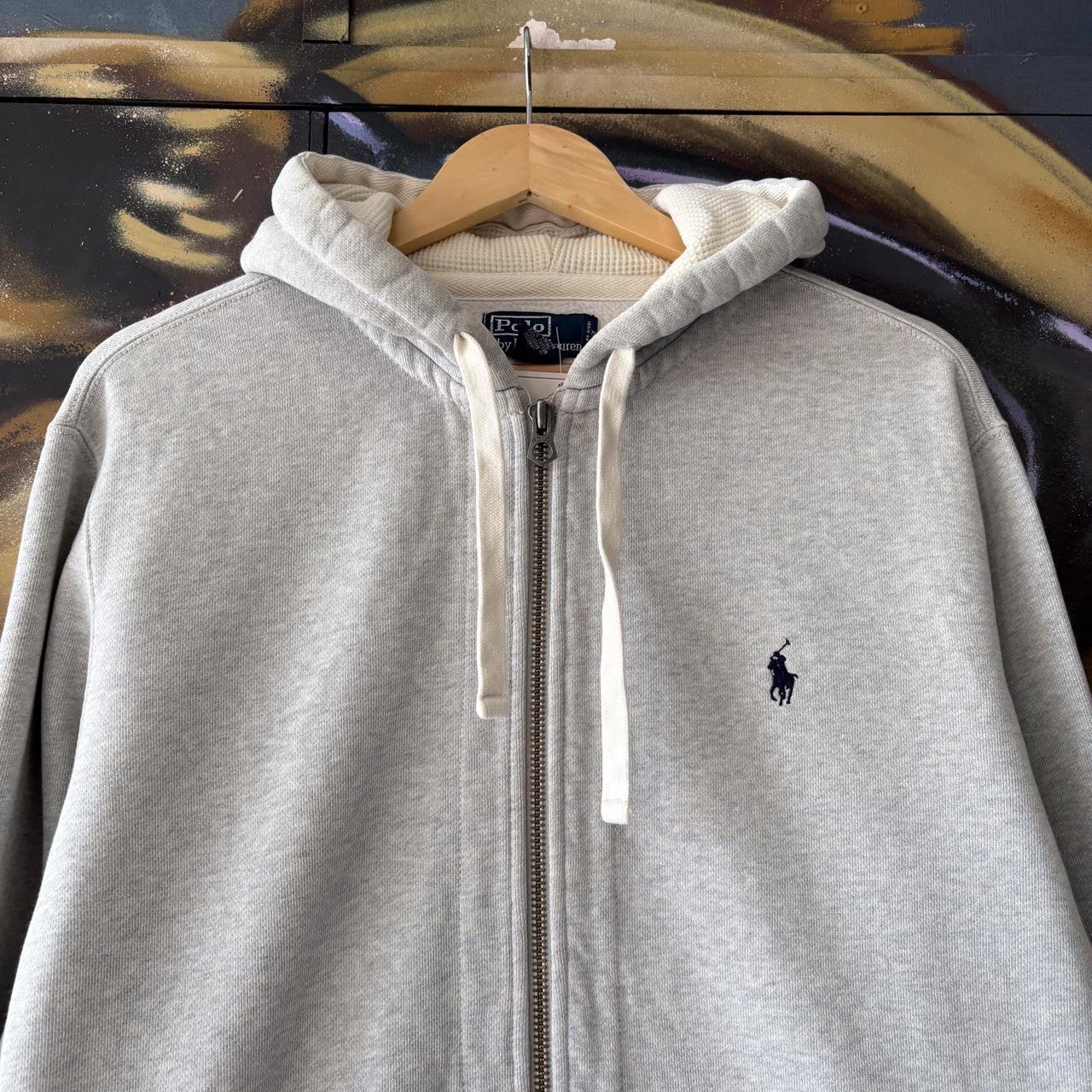 Vintage Polo Ralph Lauren Hoodie Mens Large Grey Full Zip Sweatshirt  Jumper Preppy Old Money Top 90s Y2K 00s