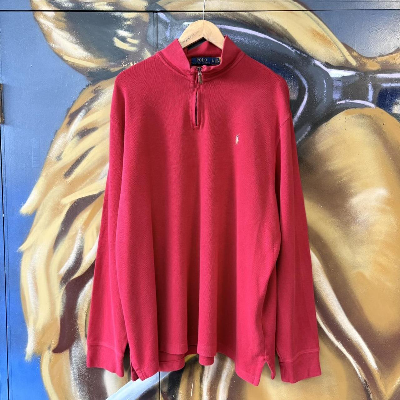 Vintage Red Ralph Lauren Quarter Zip Sweatshirt Jumper Top preppy essential smart casual spellout embroidered logo pony horse Wine maroon 00s 90s Y2K Cheltenham races horse racing old money