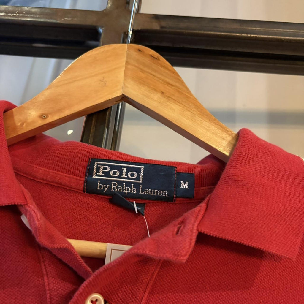 POL585F - Vintage Retro Ralph Lauren Red Polo Shirt Longsleeve collared button up top  #Y2K #preppy #chiefkeef #oldmoney #ralphlauren