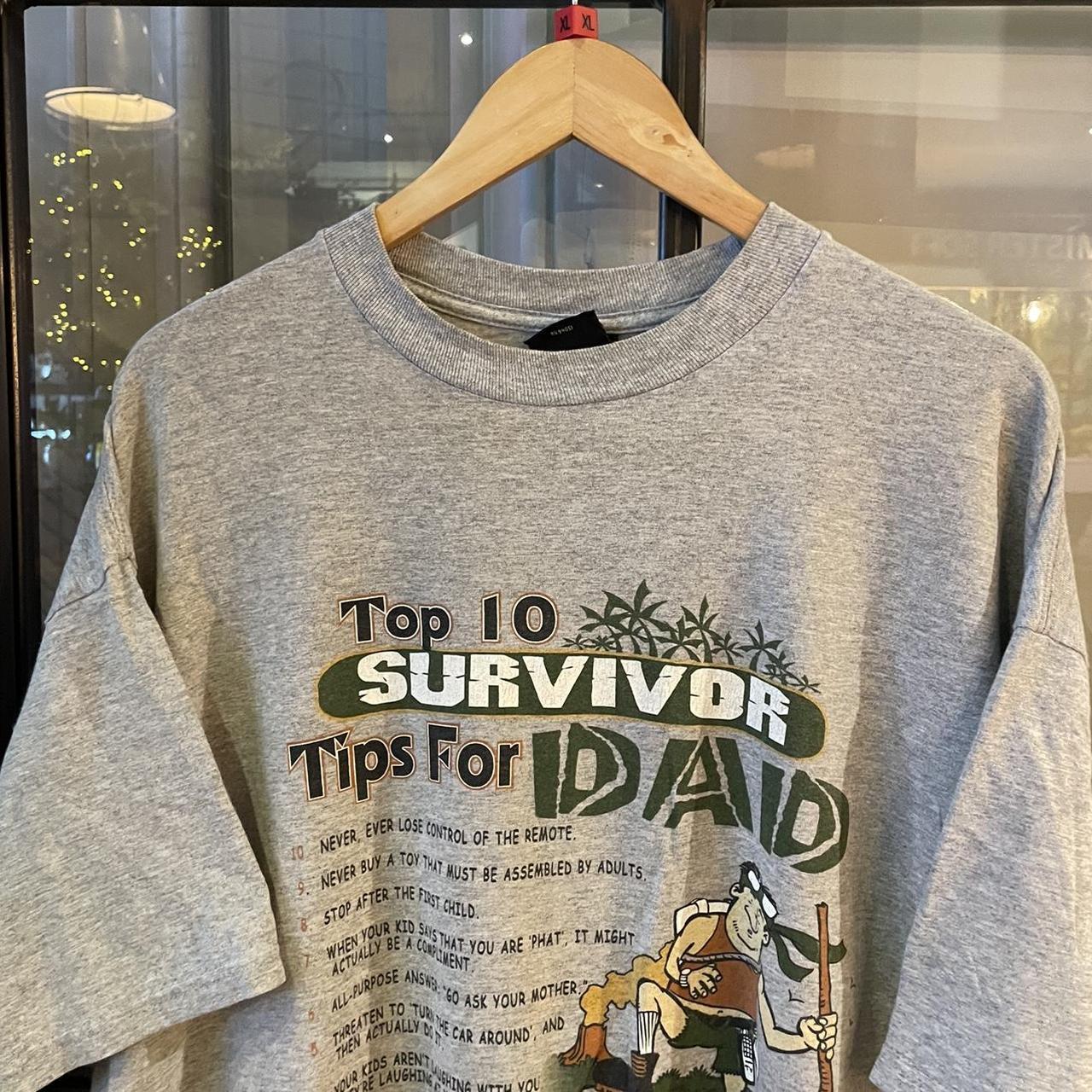 0225H118P - Vintage Retro Essential Top 10 Suvivor Tips for Dads Grey Graphic Print Top Tee T-shirt #90s #graphic #top #essential #dad