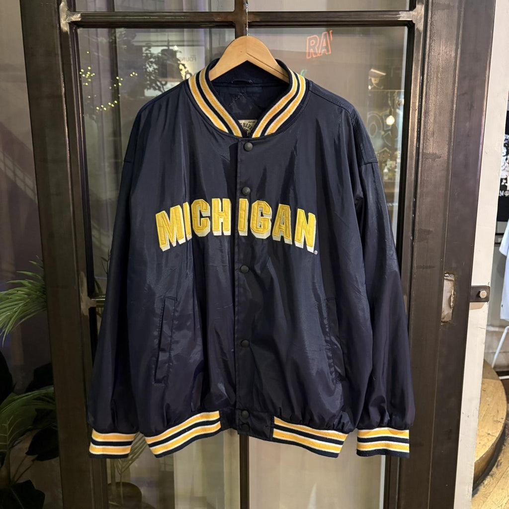CPO502 - Vintage Retro Essential Michigan Wolverines College University American Football Navy Button Up College Bomber Windbreaker Jacket #varsity #college #bomber #college #michigan