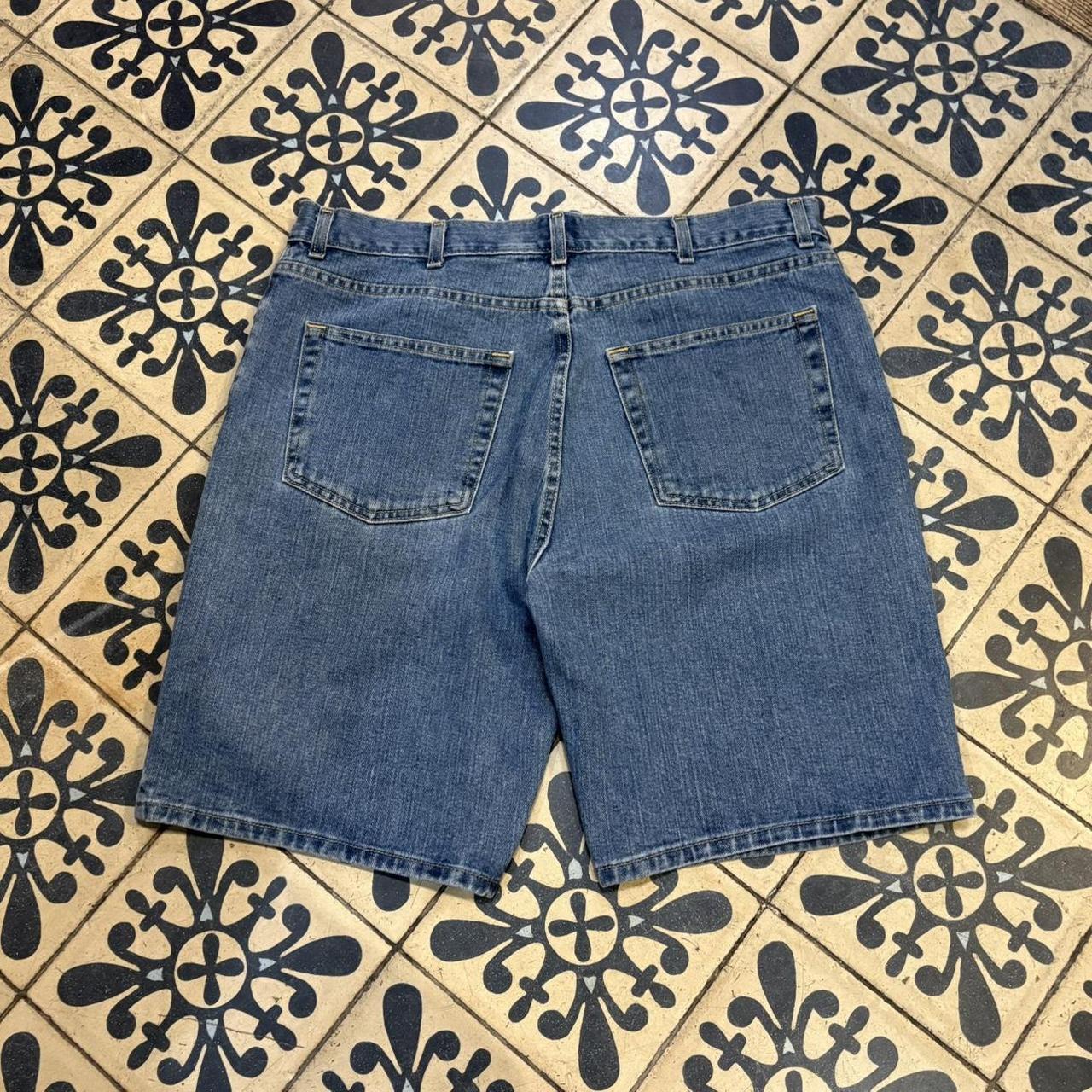 MA0503Z-P - American Vintage Retro Essential St. Johns Bay Blue Wash Denim Shorts Jorts with detailed patch Logo hip hop baggy wide leg 90s 00s y2k grunge streetwear style workwear #hiphop #90s #jorts #skater