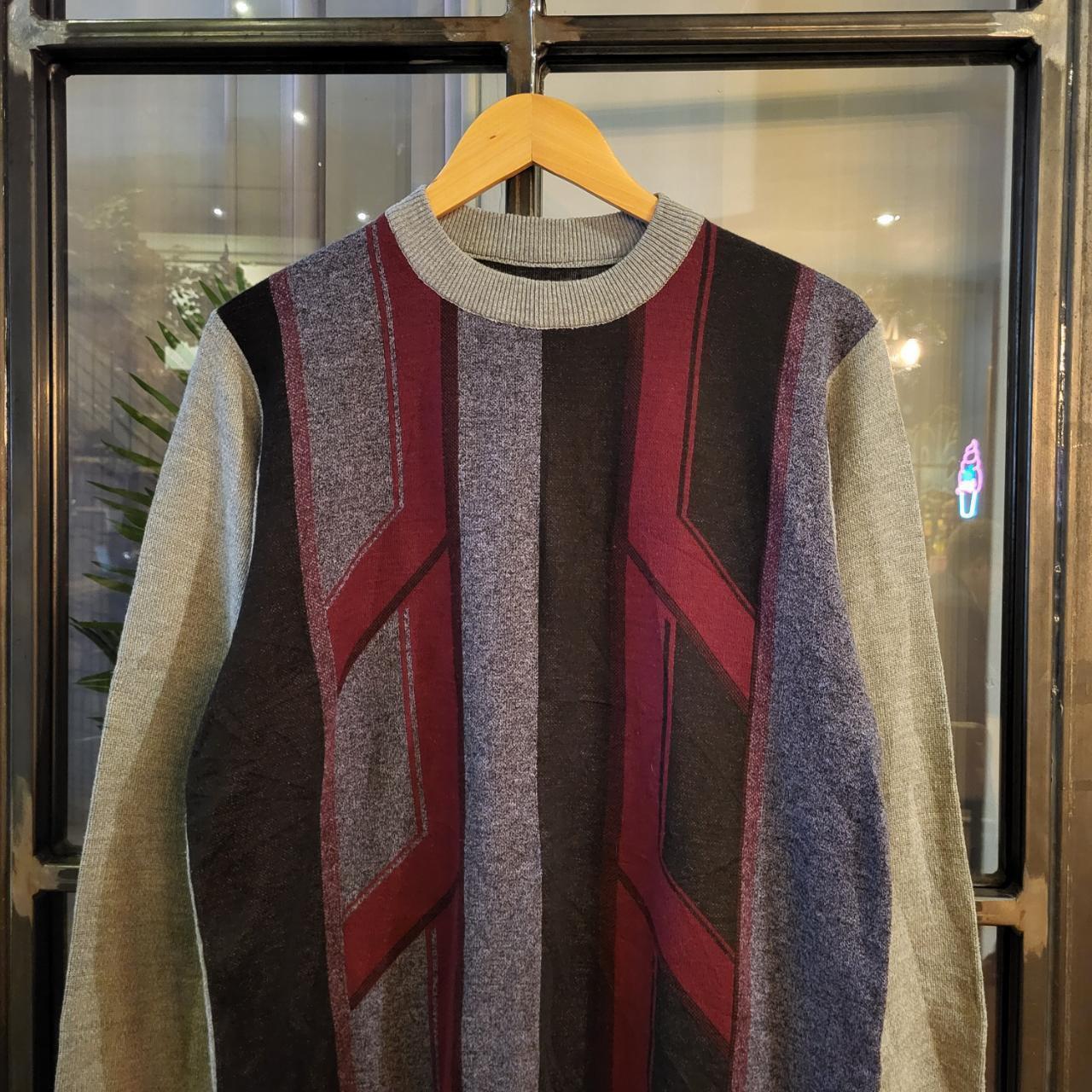 KNT1009 Vintage Retro Essential mens grey patterned argyle golf grandpa knitted cosby sweatshirt jumper crewneck 90s y2k