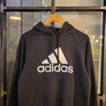 SWT352 - Vintage Retro Essential Adidas Black sweatshirt hoodie with embroided centre spellout #hoodie #casual #y2k #adidas #essential
