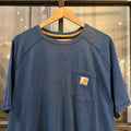 BR2306NJ-F - Vintage Retro Essential Blue Carhartt Pocket Top Tee T-shirt with embroidered patch logo #skater #workwear  #carhartt #y2k #pocket