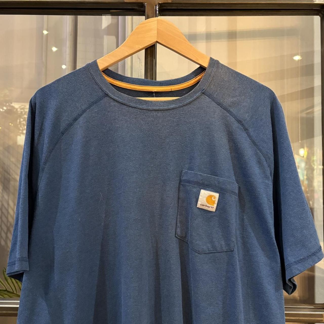 BR2306NJ-F - Vintage Retro Essential Blue Carhartt Pocket Top Tee T-shirt with embroidered patch logo #skater #workwear  #carhartt #y2k #pocket