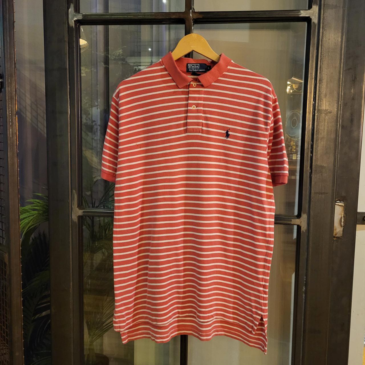 POL148 - Vintage Ralph Lauren Pink Striped Polo Short Sleeve collared button up top #Y2K #preppy #chiefkeef #golf two tone