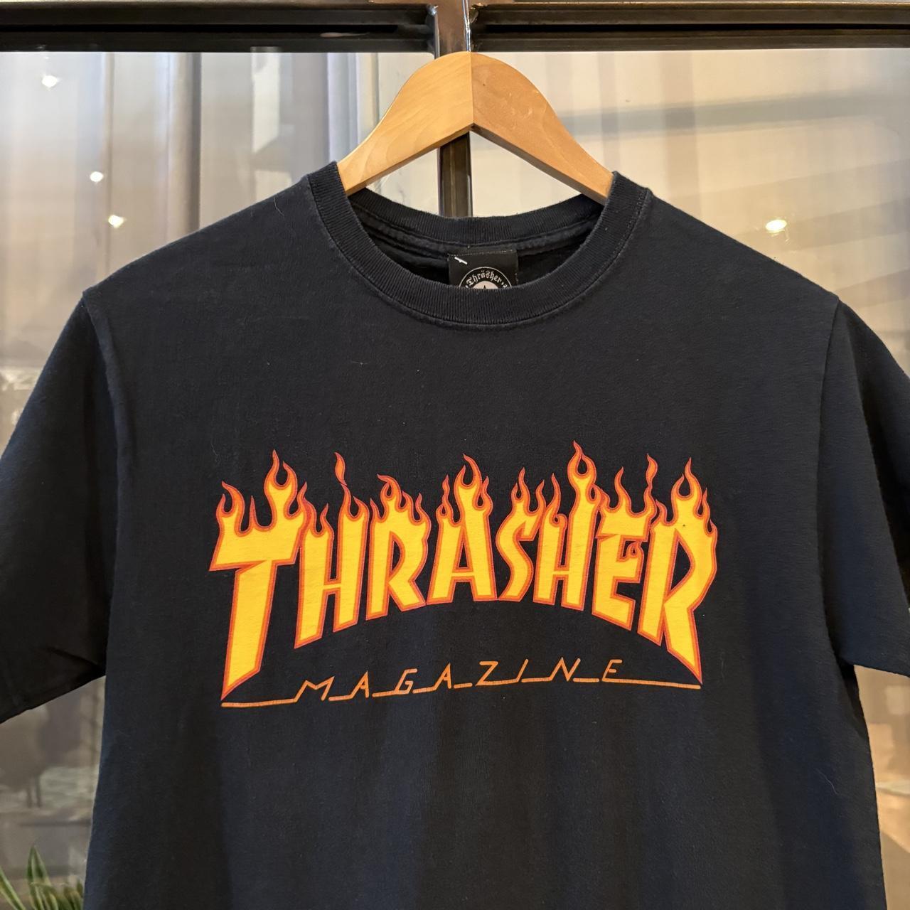 Thrasher T shirt Mens Small Black Flame Surf Skate Graphic Print Streetwear Spellout Tee Top Y2K 00s