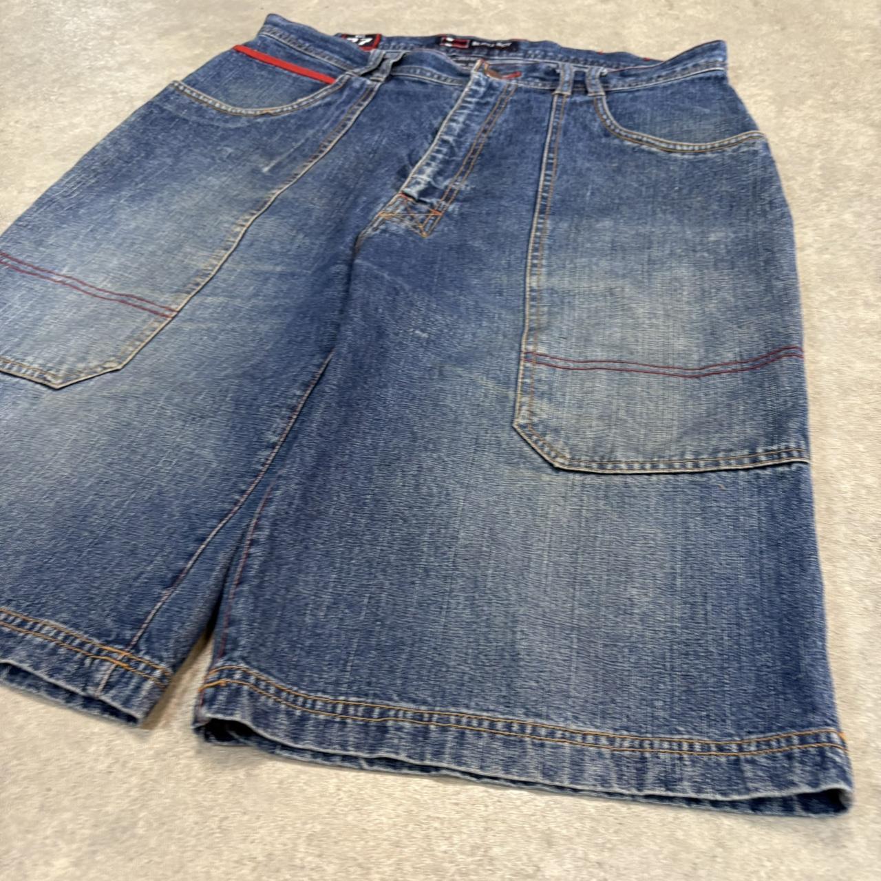Vintage Dark Blue Wash Bugle Boy Jorts Mens 34” Baggy Wide Leg Skate Surf Denim Jean Shorts Hip Hop Streetwear Y2K