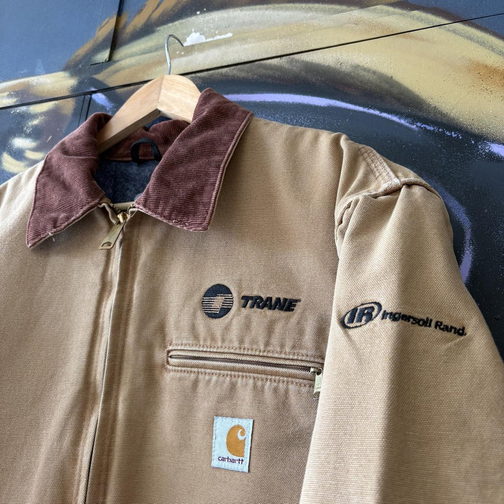 Vintage Carhartt Detroit Jacket Mens Large Full Zip Coduroy Collar Made in USA J001-BRN Workwear Canvas Heavyweight Coat 90s Y2K
