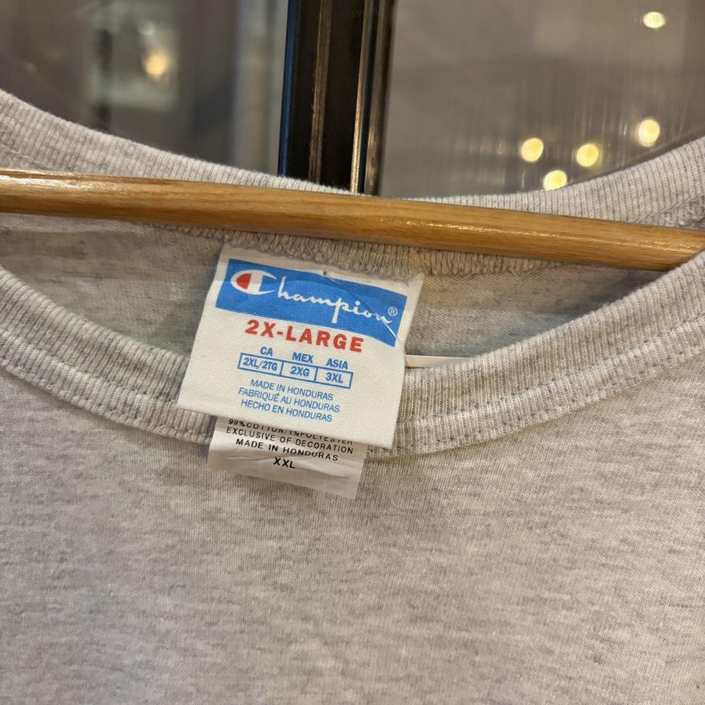 BR2409J-F - Vintage Retro Essential Light Grey Champion Big Centre Embroidered Top Tee T-shirt #y2k #graphic #top #essential #champion