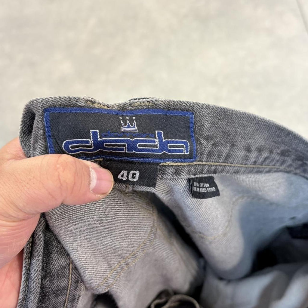 BR1912ZC-U - Vintage retro essential  Damani Dada y2k Baggy carpenter Black Wash Denim Jeans Trousers pants with embroidered labels and detailing #denim ##hiphop #y2k