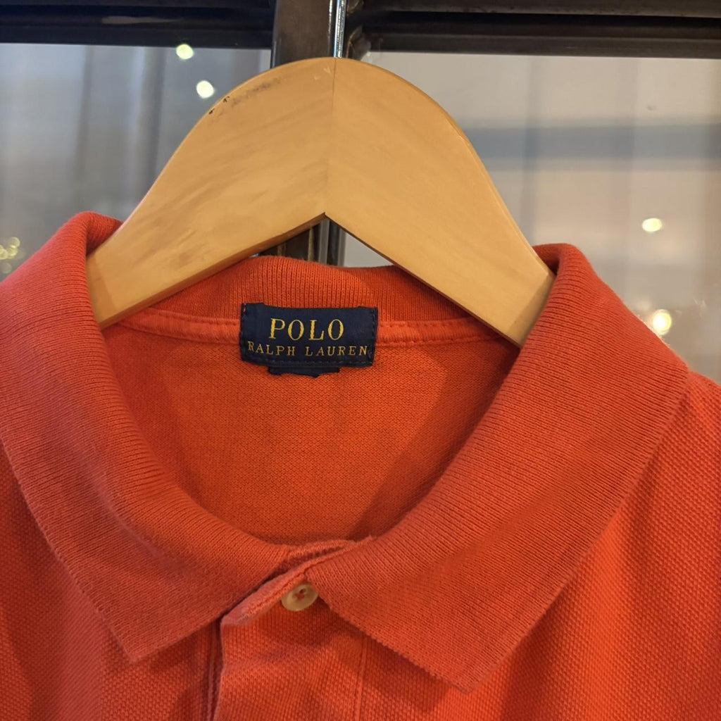 POL528F - Vintage Retro Ralph Lauren Plain Orange Polo Shirt Short Sleeve collared button up top  #Y2K #preppy #chiefkeef #oldmoney #ralphlauren