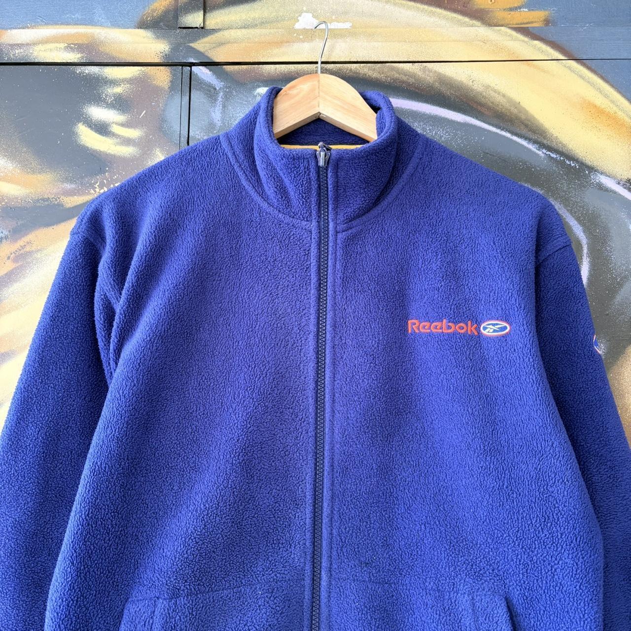 Vintage Retro Essential Navy Reebok Full Zip Up Fleece Jumper Sweatshirt with  embroidered patch logo #90s #sportswear #essential #y2k #reebok