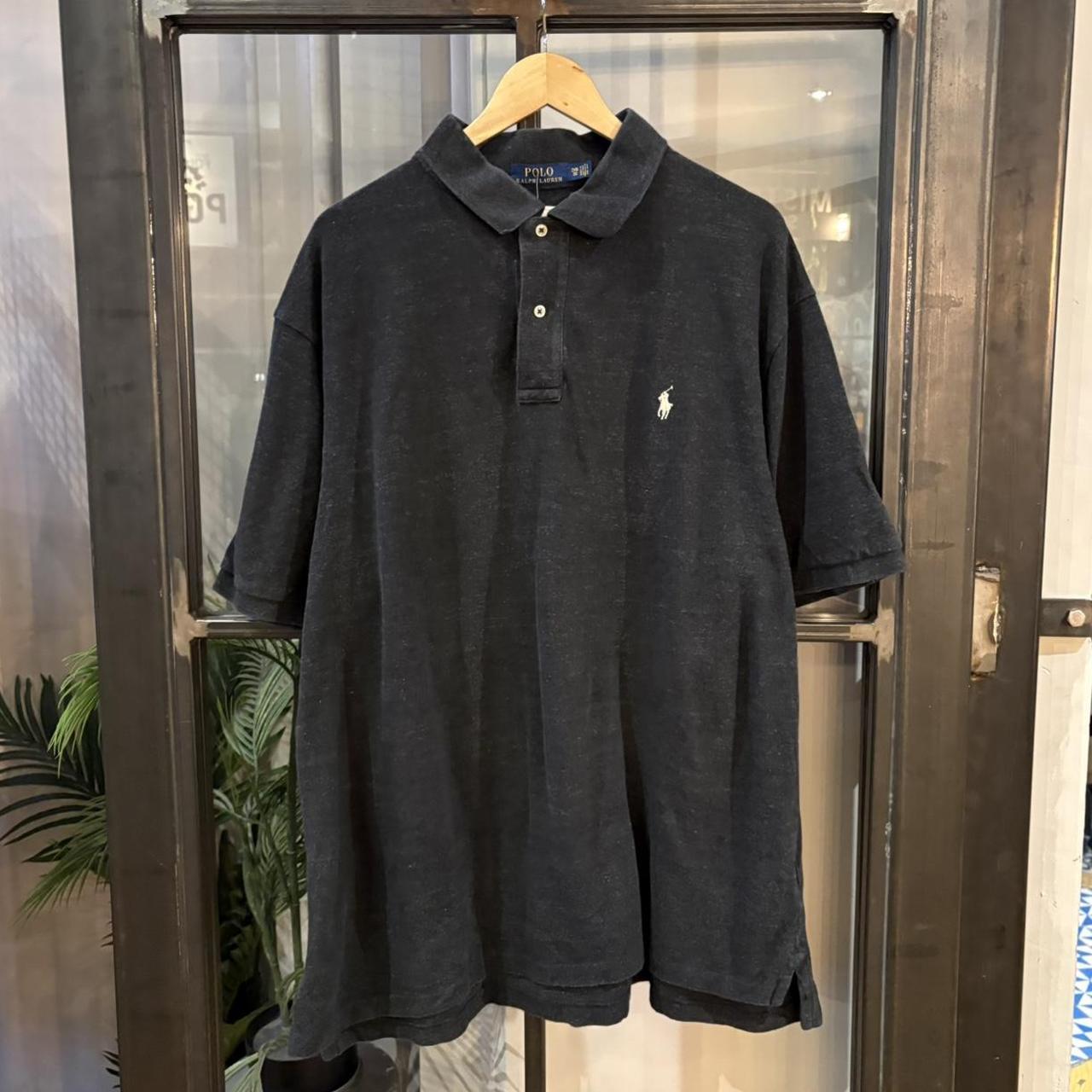 BR1912SW-F - Vintage Retro Ralph Lauren Plain Dark Grey Polo Shirt Short Sleeve collared button up top  #Y2K #preppy #chiefkeef #oldmoney #ralphlauren