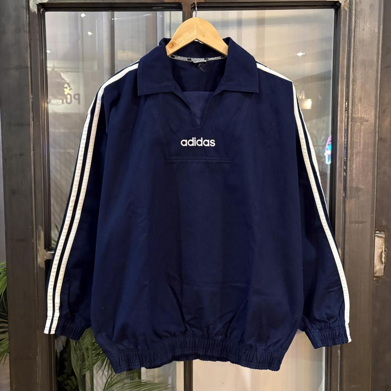 MES1901I-F - Vintage Navy Blue Adidas Drill Sweatshirt Mens Size Small Jumper 90s Football Training Pullover