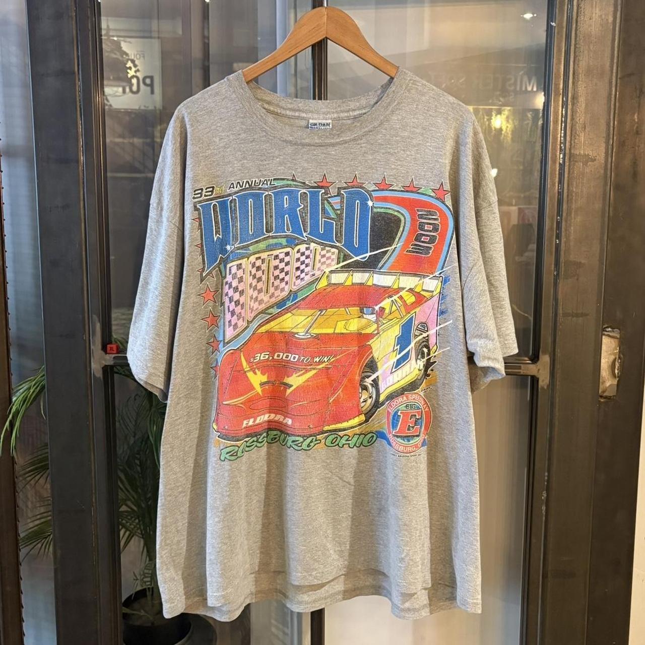 TEE665F - Vintage Retro Essential Grey Nascar 2003 Eldora Speedway 33rd Annual World 100 Rossburg Ohio Cars Graphic Print Top Tee T-shirt #90s #graphic #racing #nascar #racer
