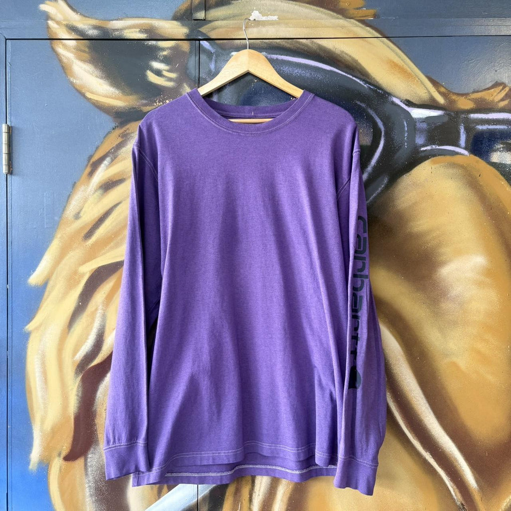 BR2306OZ-U - Vintage Retro Essential Purple Dyed Carhartt Longsleeve Graphic Print Top Tee T-shirt with embroidered patch logo #skater #workwear  #carhartt #y2k #graphic