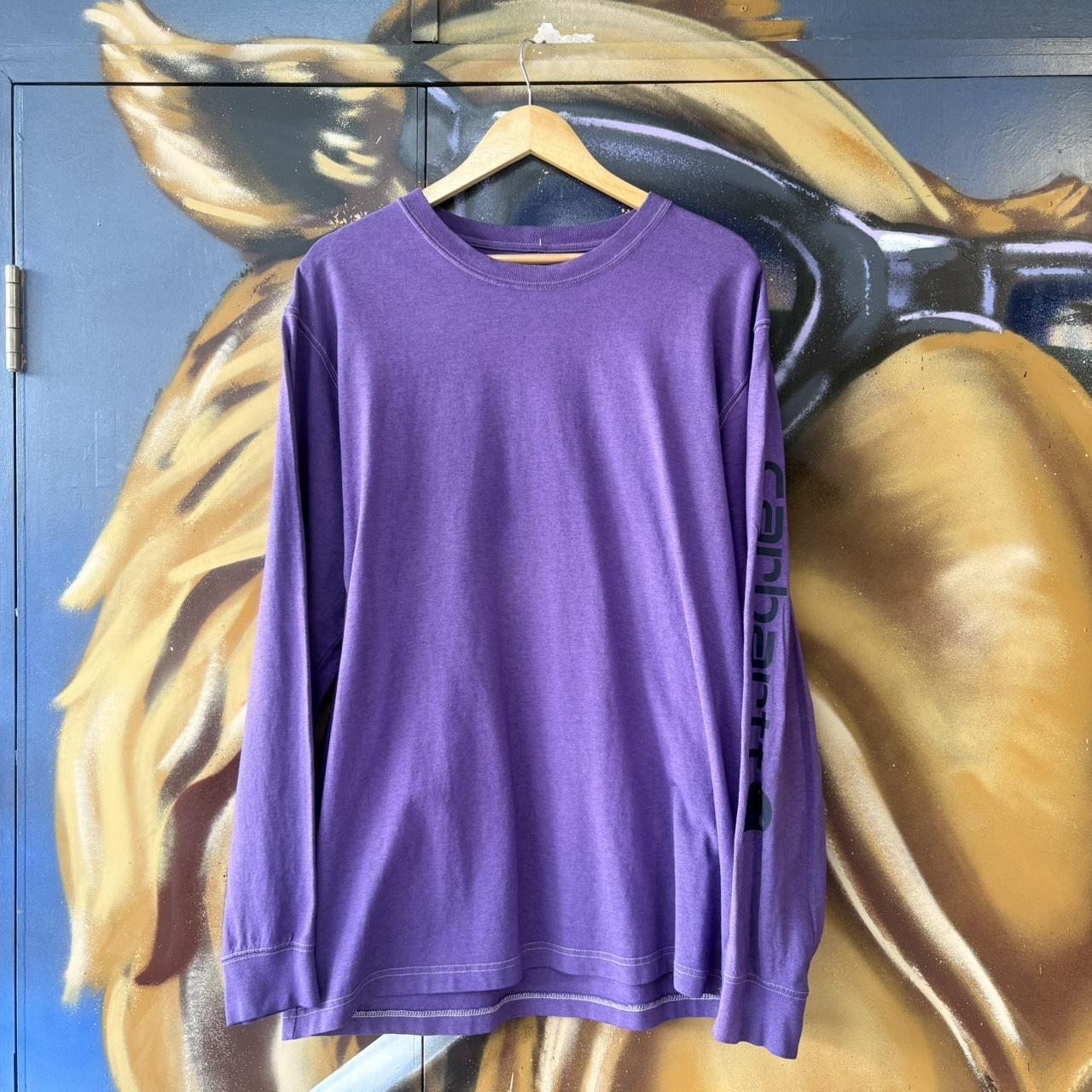 BR2306OZ-U - Vintage Retro Essential Purple Dyed Carhartt Longsleeve Graphic Print Top Tee T-shirt with embroidered patch logo #skater #workwear  #carhartt #y2k #graphic