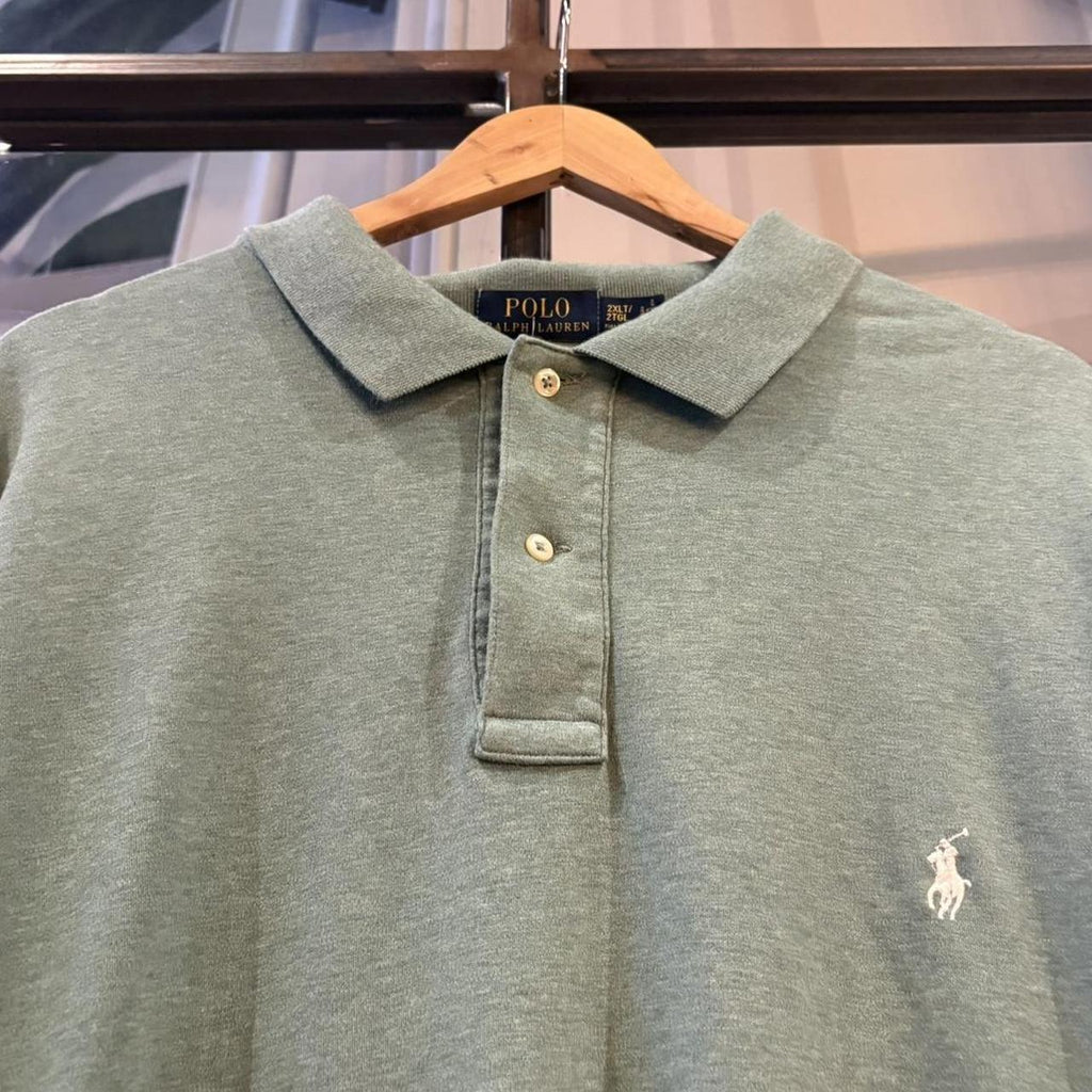 BR1912ADD-F - Vintage Retro Ralph Lauren Plain Green Polo Shirt Short Sleeve collared button up top  #Y2K #preppy #chiefkeef #oldmoney #ralphlauren