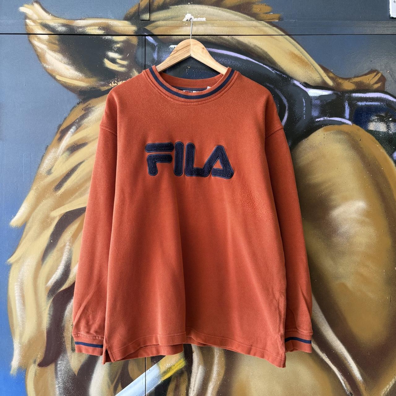 Vintage Fila Sweatshirt Mens Large Orange Spell Out Pullover Jumper Top 90s Y2K 00s