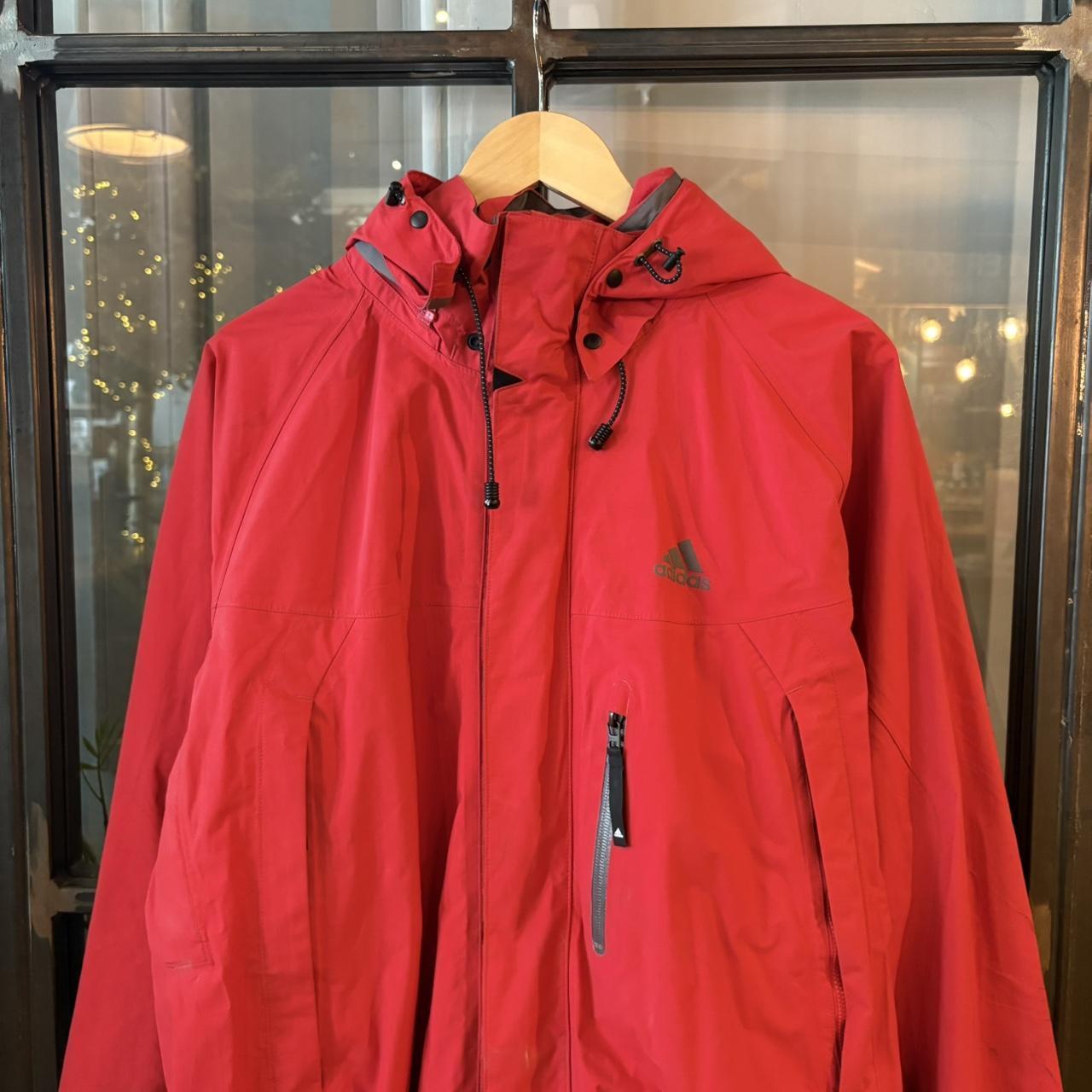 SWT570BR - Vintage Retro Essential Red Adidas full zip hooded Mesh Lining padded jacket coat with adjustable waist #gorpcore #hike #expedition #outdoor #adidas