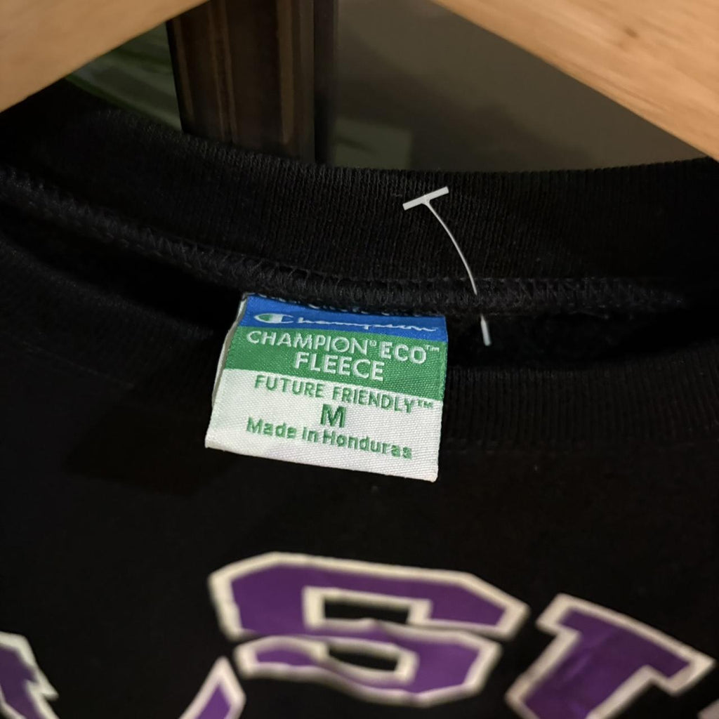 SWT362 - Vintage Retro Essential Champion LSU Louisiana State University Black Crewneck Jumper Sweatshirt with big spellout embroidered/print logo #90s #sportswear #essential #champion #lsu
