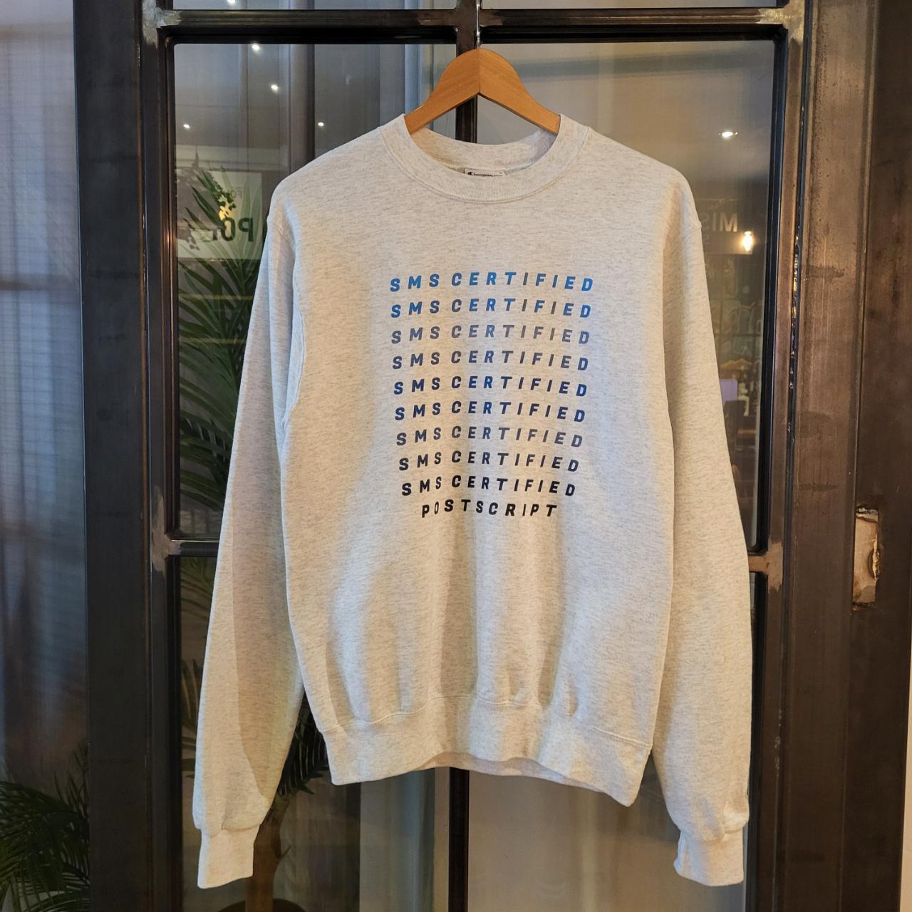 SWT095 - Vintage retro grey essential Champion SMS Certified Post script graphic print sweatshirt jumper crewneck #champiom #casual #graphicprint