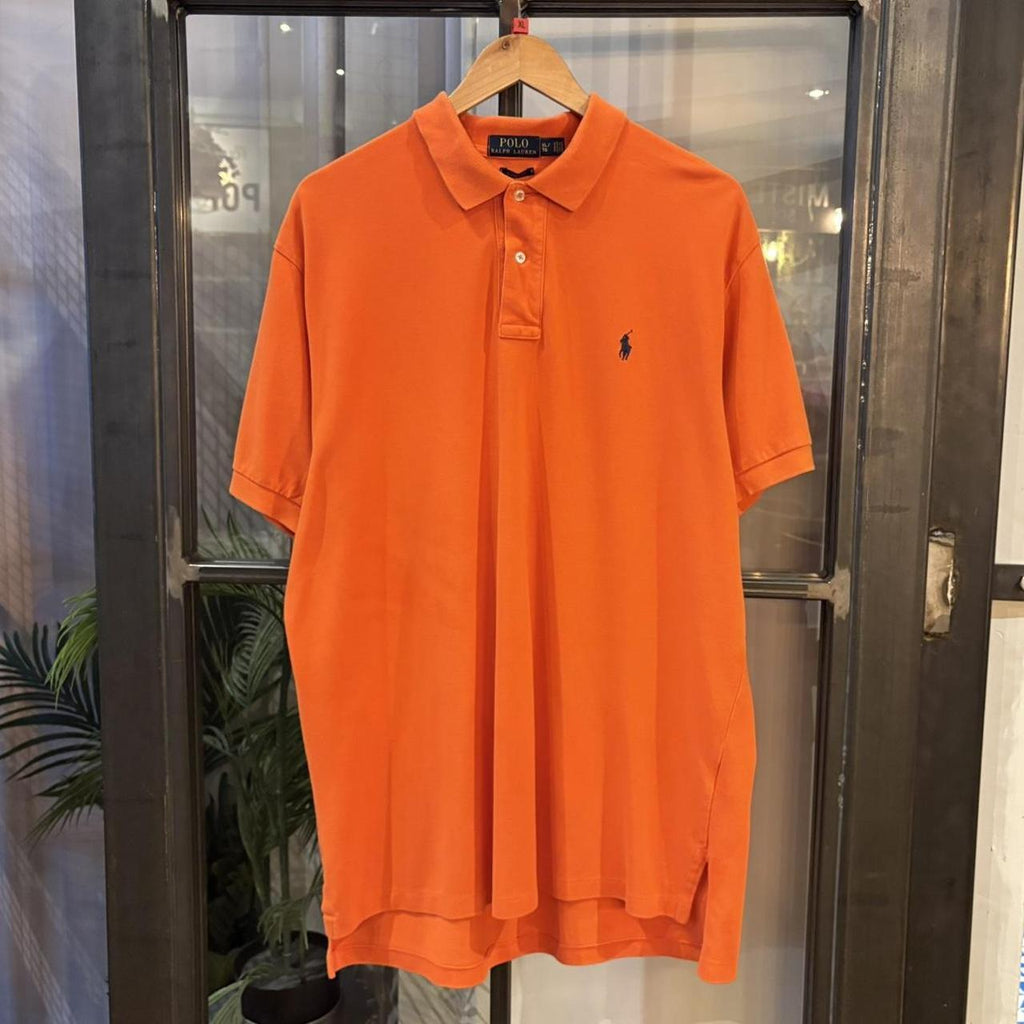 BR1912AG-F - Vintage Retro Ralph Lauren Plain Orange Polo Shirt Short Sleeve collared button up top  #Y2K #preppy #chiefkeef #oldmoney #ralphlauren