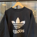 SWT547BR - Vintage Retro Essential Black Adidas Crewneck Jumper Sweatshirt with centre print logo #90s #sportswear #essential #y2k #adidas