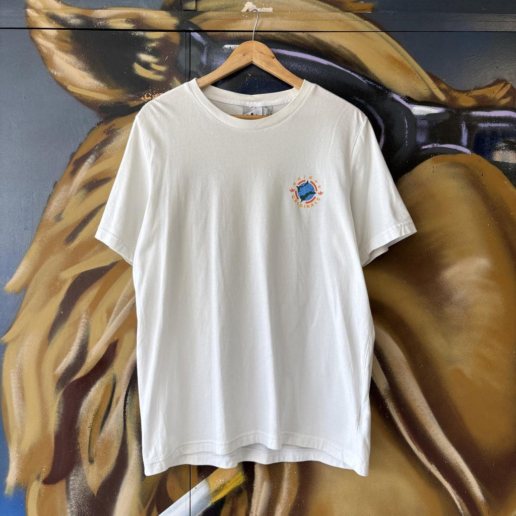 Adidas Originals T shirt Mens Small White Wander Hour World Globe Map Graphic Print Tee Top