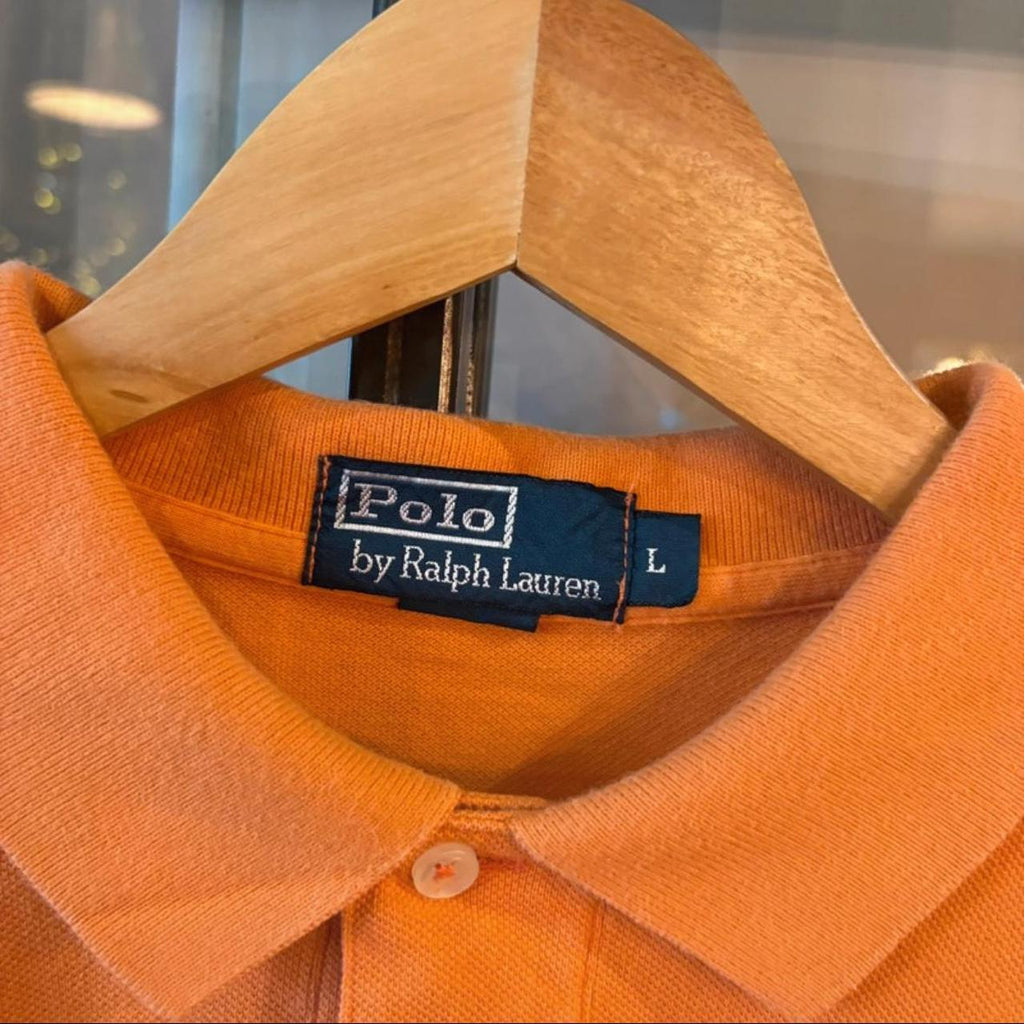 POL407-F - Vintage Retro Ralph Lauren Orange Plain Polo Shirt Short Sleeve collared button up top  #Y2K #preppy #chiefkeef #oldmoney #ralphlauren